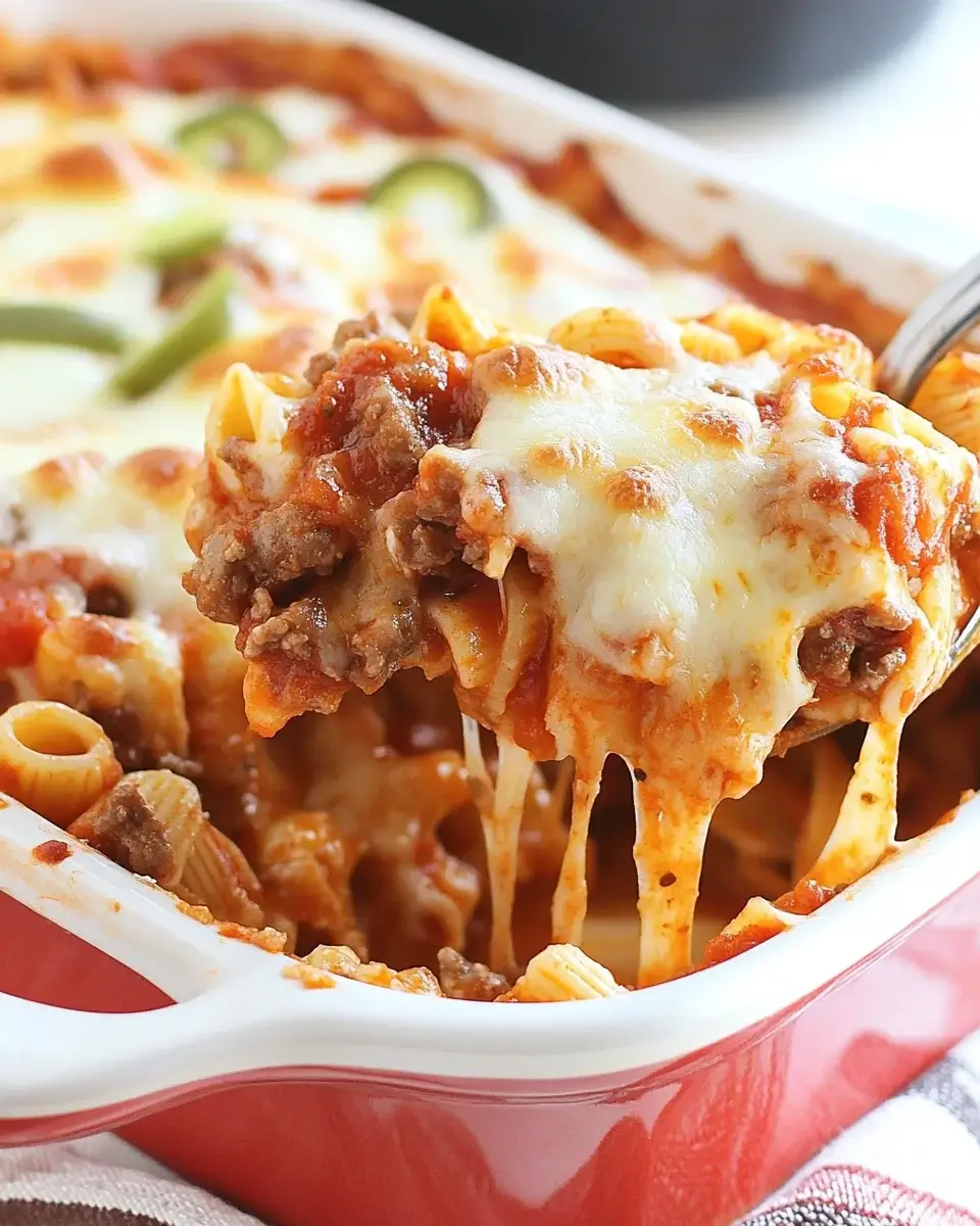 Cheesy Pizza Pasta Bake is a family favorite dish.