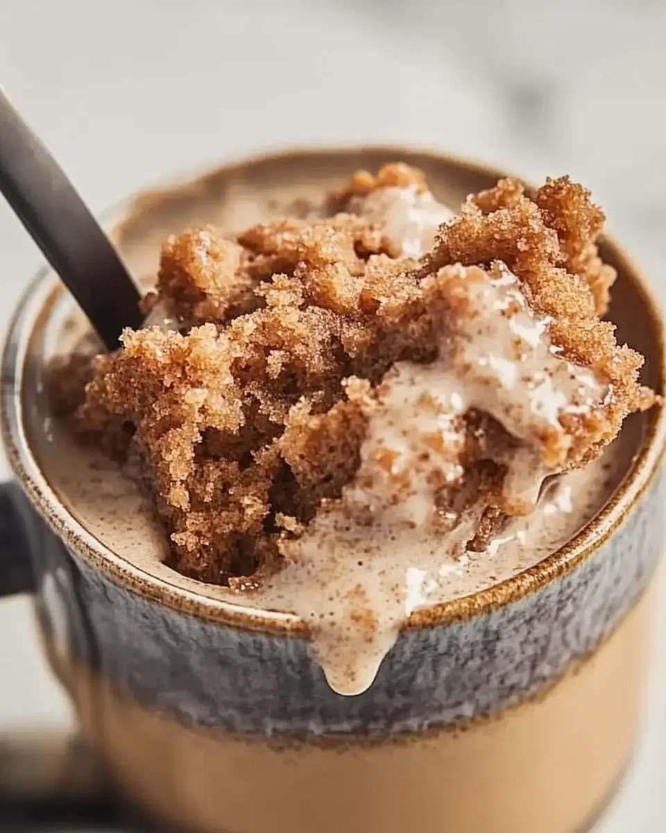 Coffee Cake Mug Cake is a quick and easy dessert.