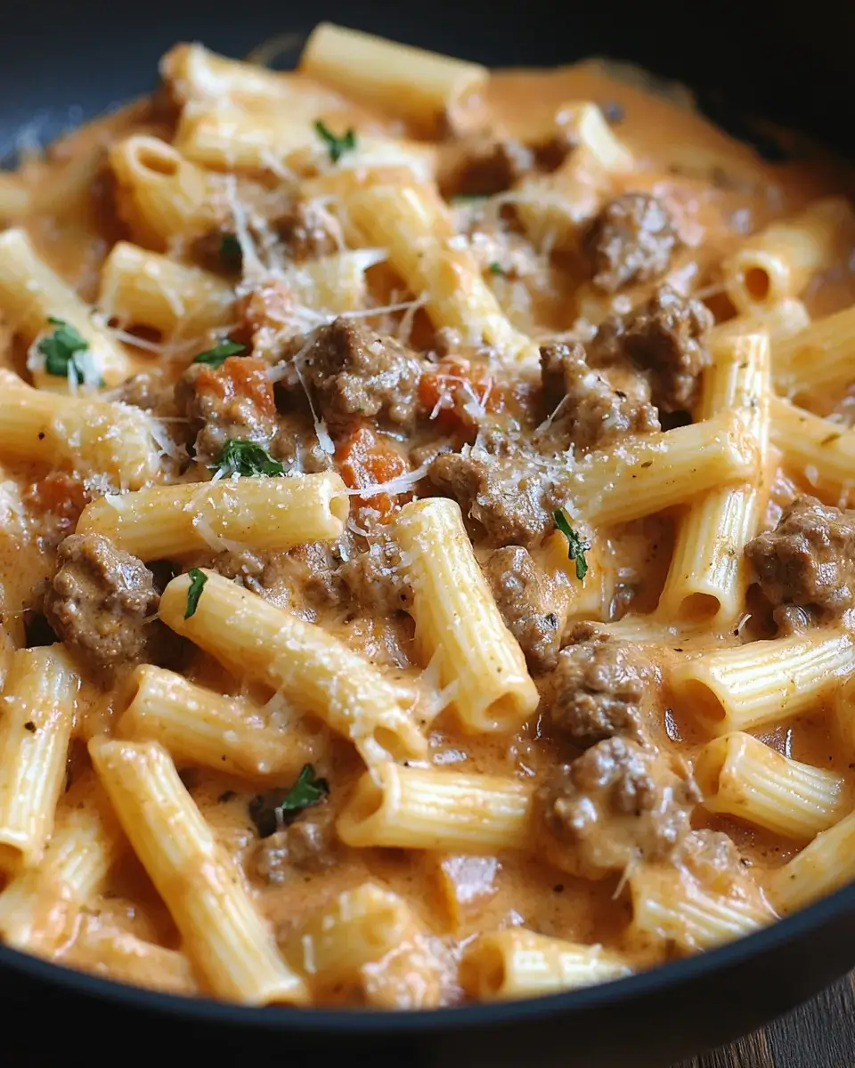 Creamy Tomato Beef Pasta is a family favorite dish.