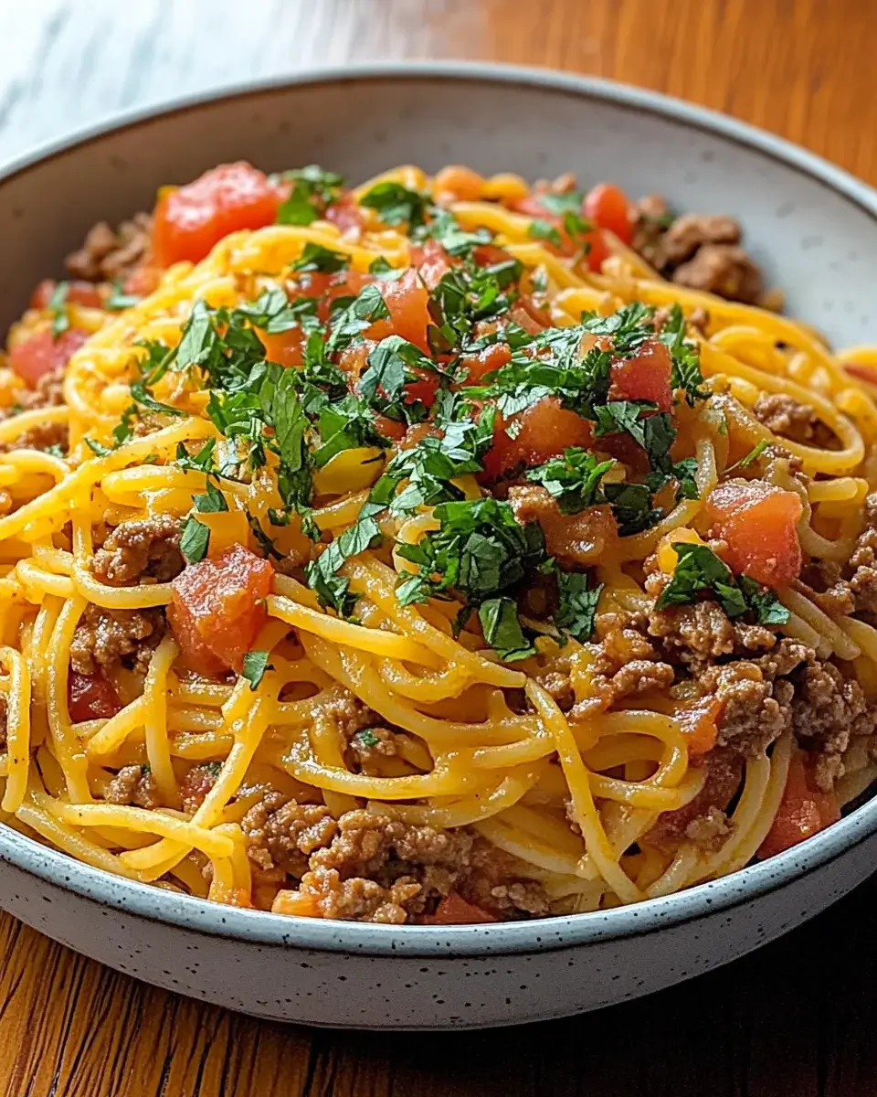 Taco Spaghetti is a delicious and easy weeknight meal.