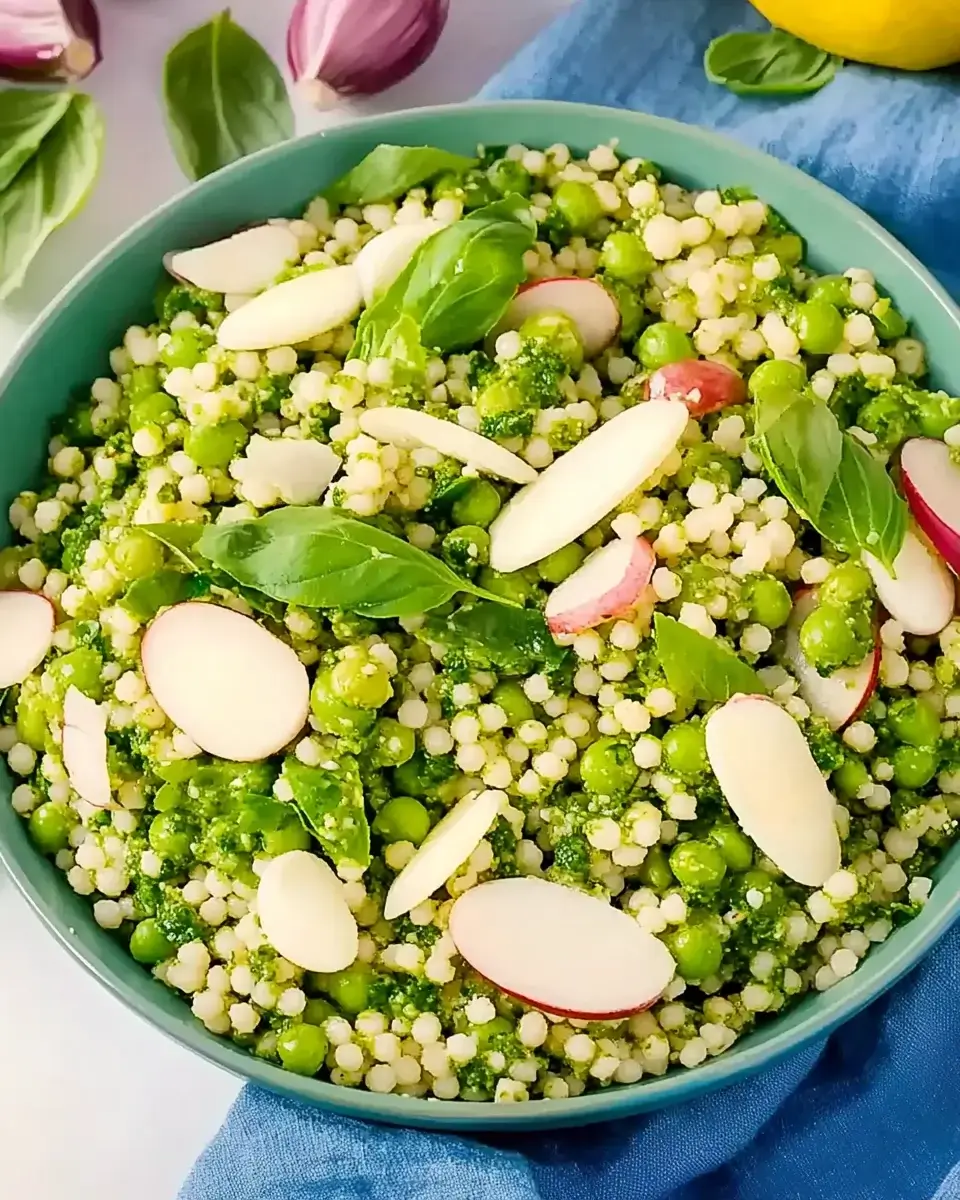 Glowing Green Spring Couscous Salad with Lemon Basil Pesto Awaits You!