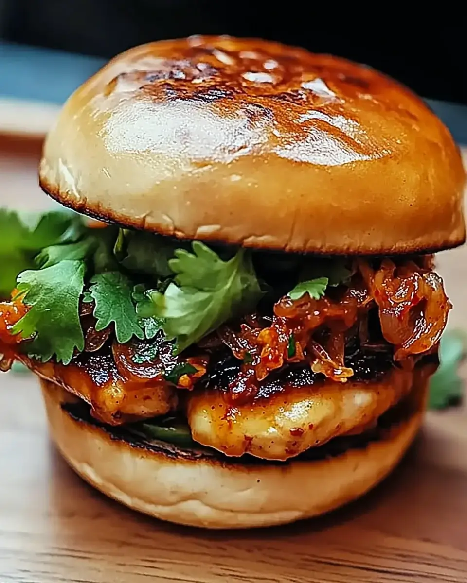 Gochujang Chicken Burgers with Kimchi Bacon Jam Delight!