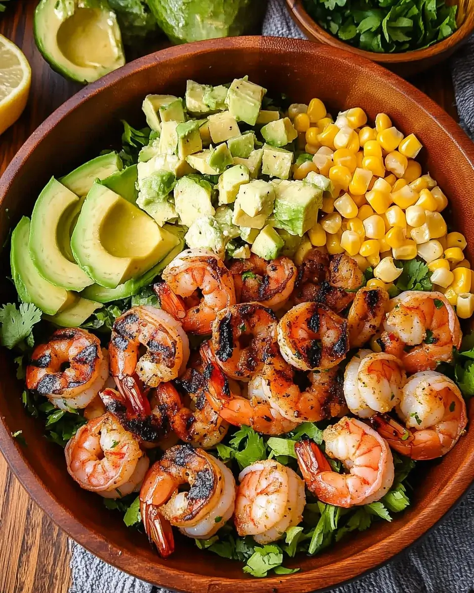 Grilled Mexican Shrimp, Corn, and Avocado Salad delights!