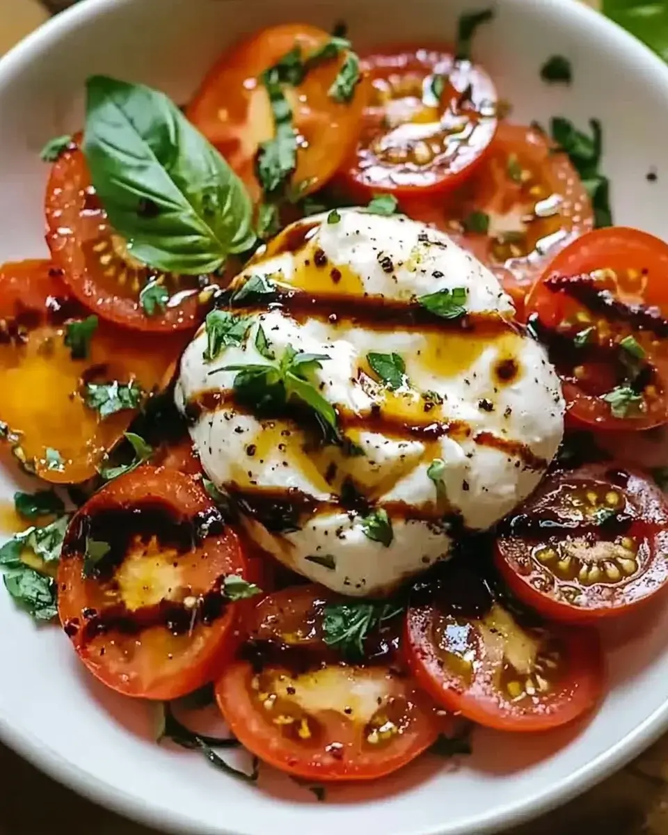 Marinated Tomato and Burrata Salad with Balsamic Glaze will Delight Your Tastebuds!