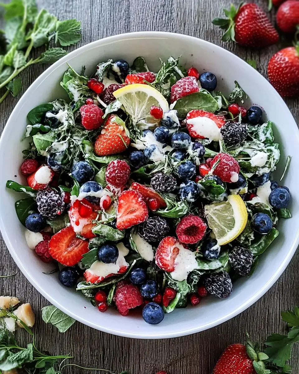 Superfood Berry Salad with Creamy Lemon Herb Dressing: Discover this deliciously healthy recipe!