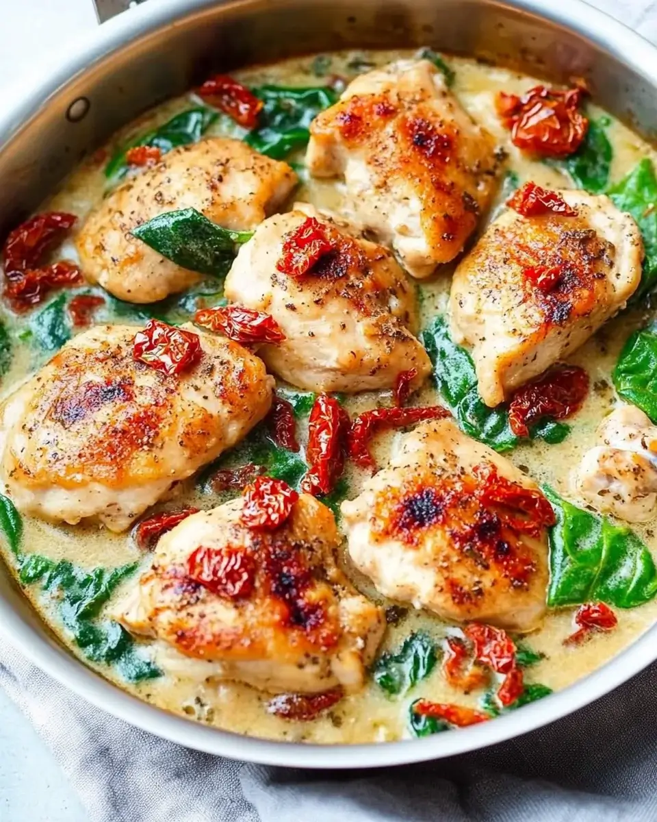 Tuscan Chicken with Spinach and Sun-Dried Tomatoes delights your palate!