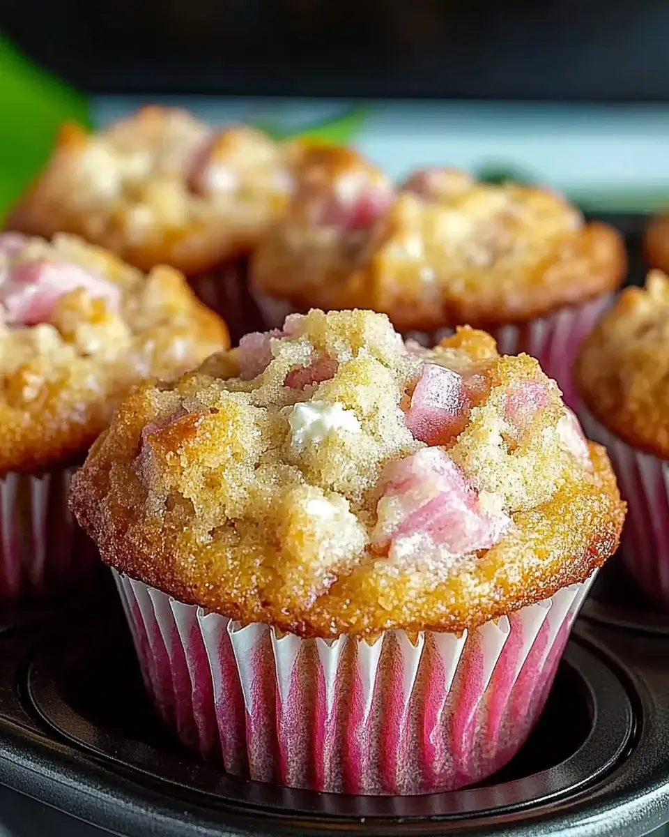 Moist Rhubarb Muffins with Greek Yogurt are irresistible!