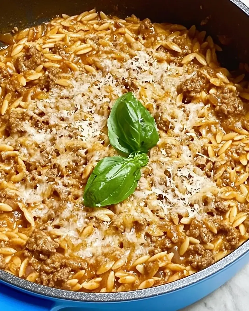 One-Pan Cheesy Ground Beef and Orzo for Easy Dinner