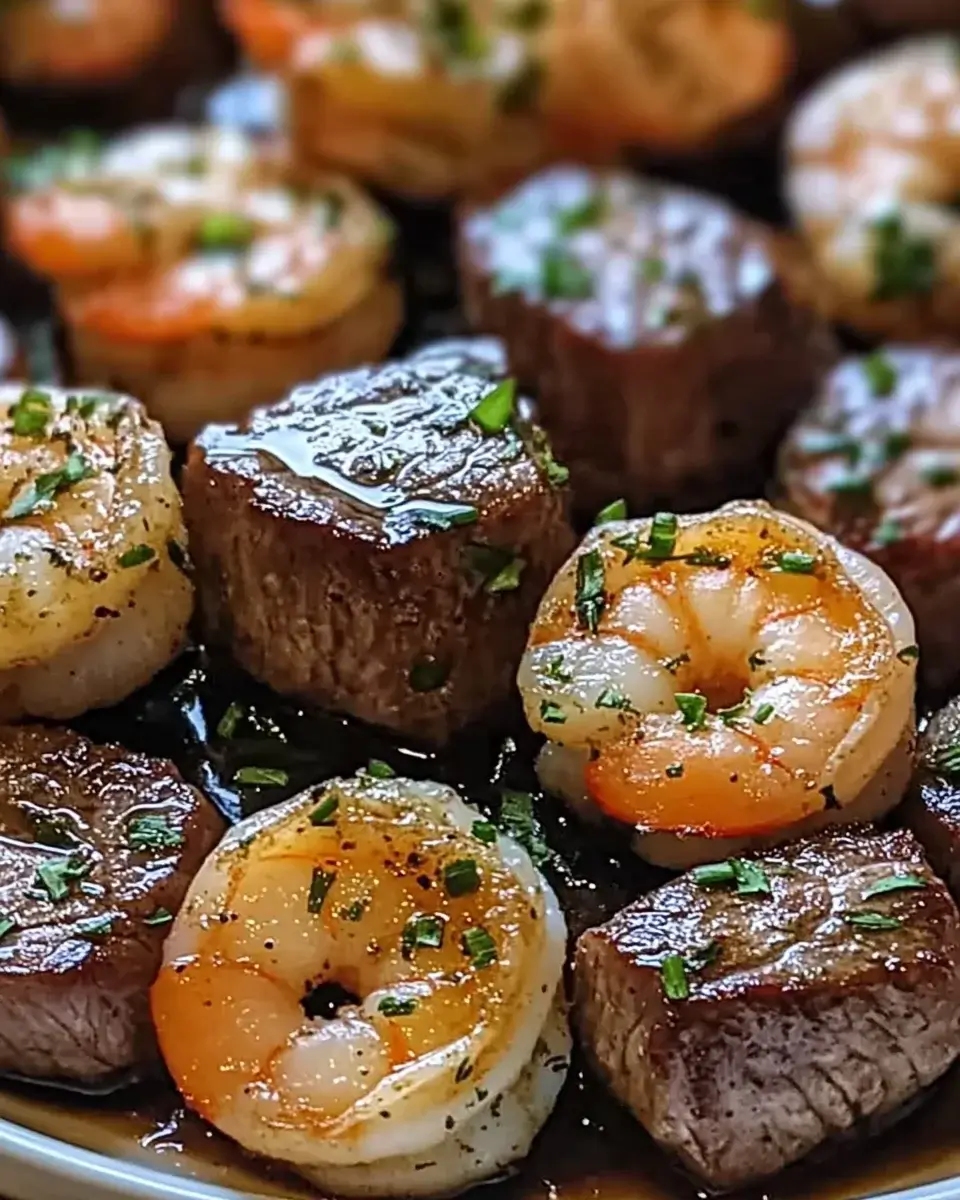 Savory Steak Bites and Shrimp in Garlic Butter Soy Glaze for a Delicious Dinner