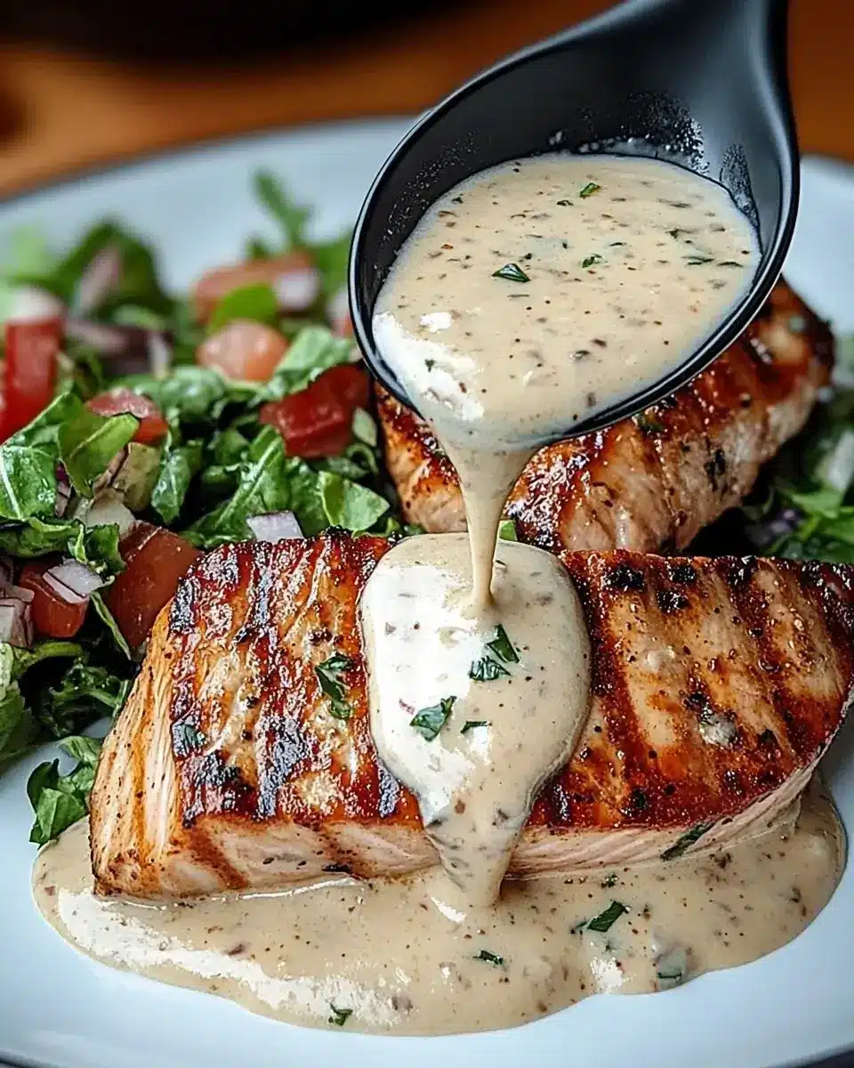 Tuna Steaks with Creamy Garlic Sauce and Salad are irresistible!