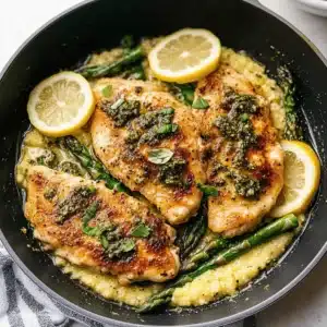 Lemon Butter Chicken Piccata with Pesto Polenta Bliss