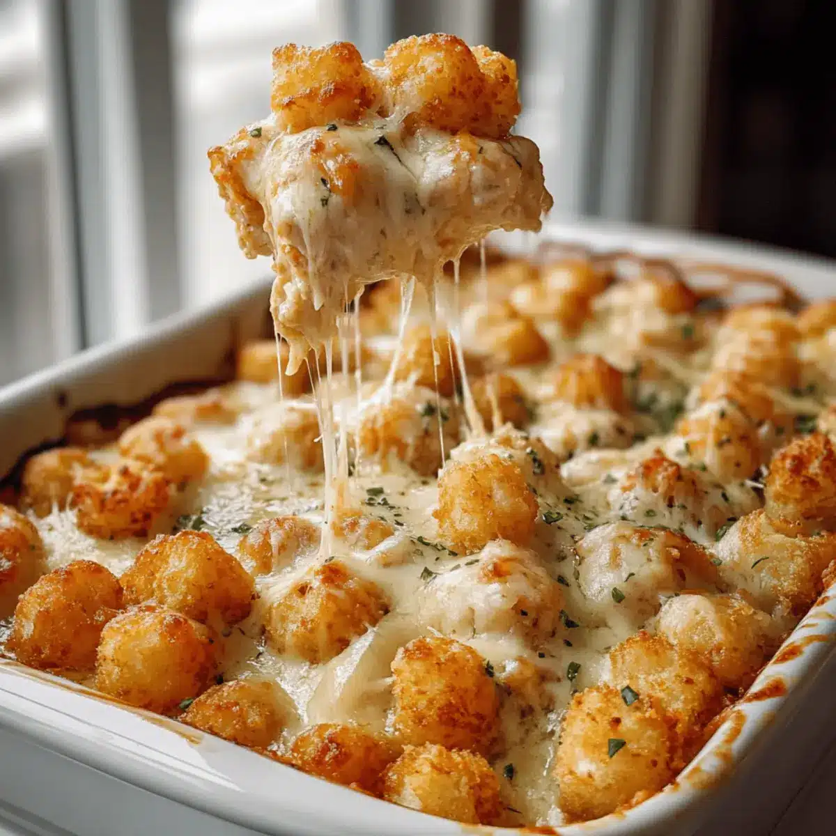 Irresistible Chicken Alfredo Tater Tot Casserole Delight