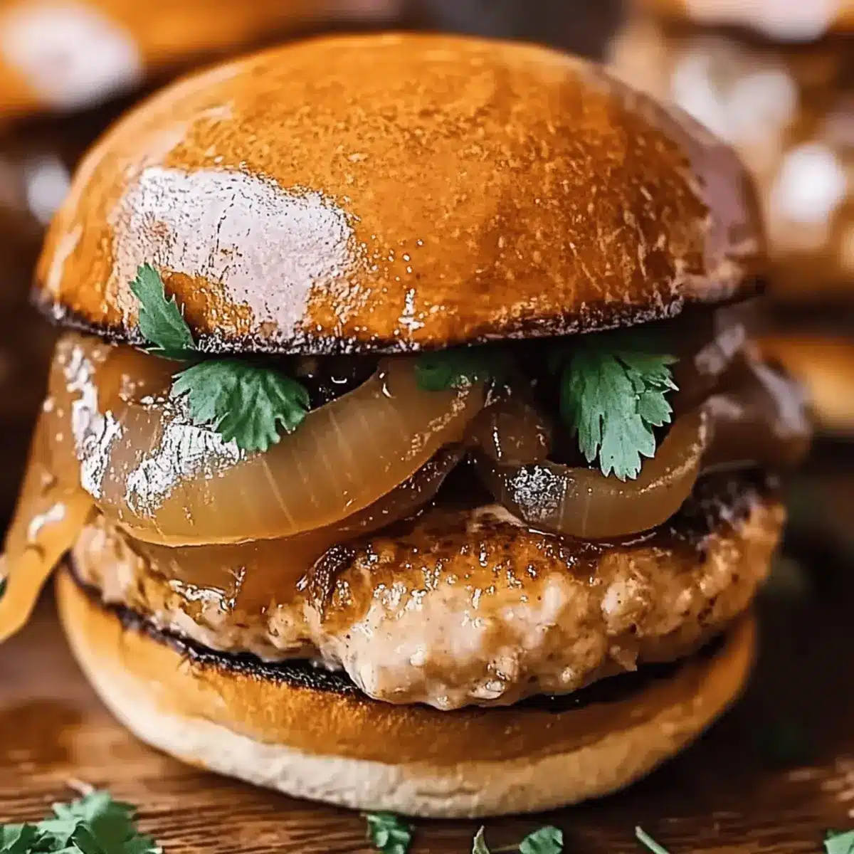 Juicy Chicken Burgers with Apple Butter and Onions Delight