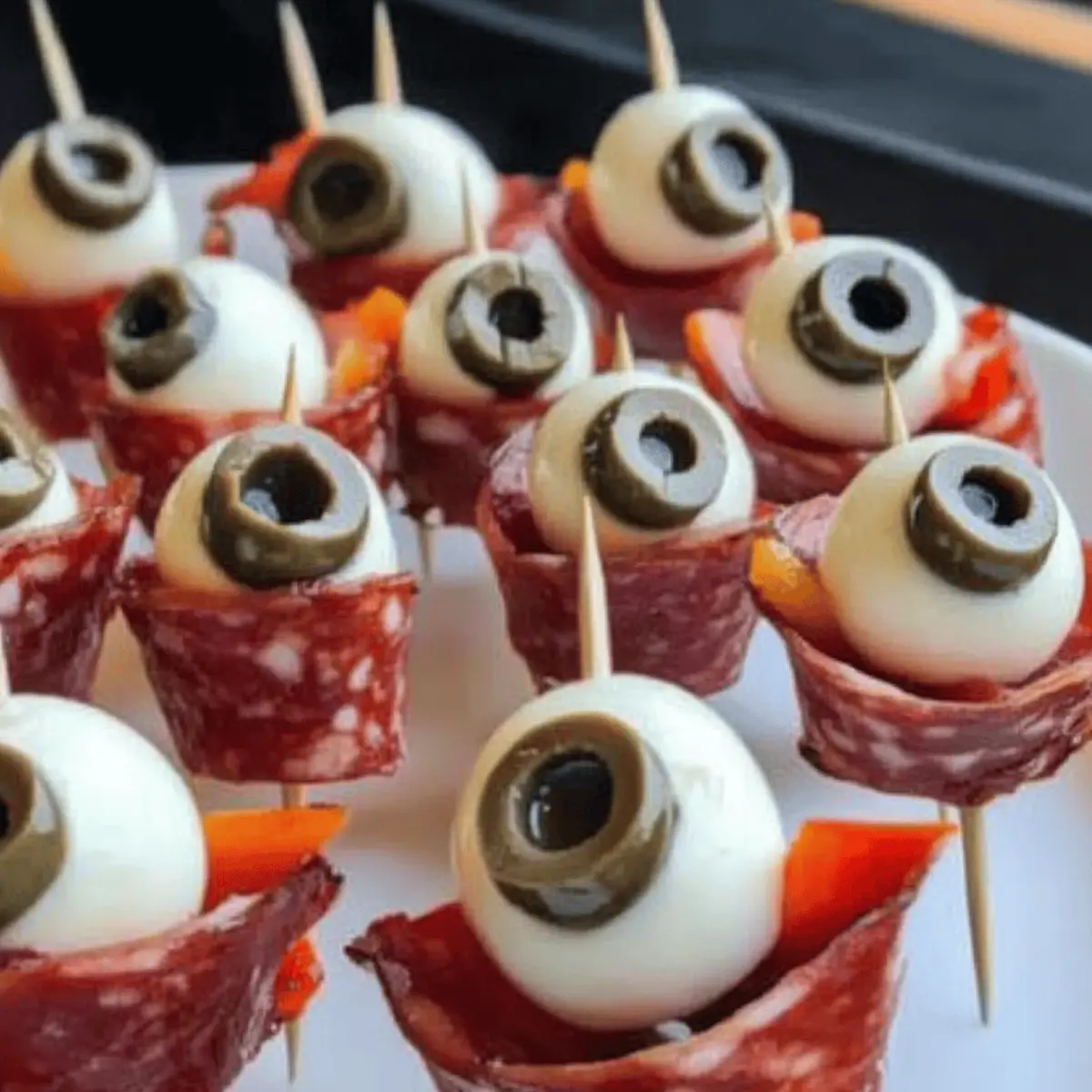 Creepy Skewered Salami Eyeballs for Spooky Snack Fun
