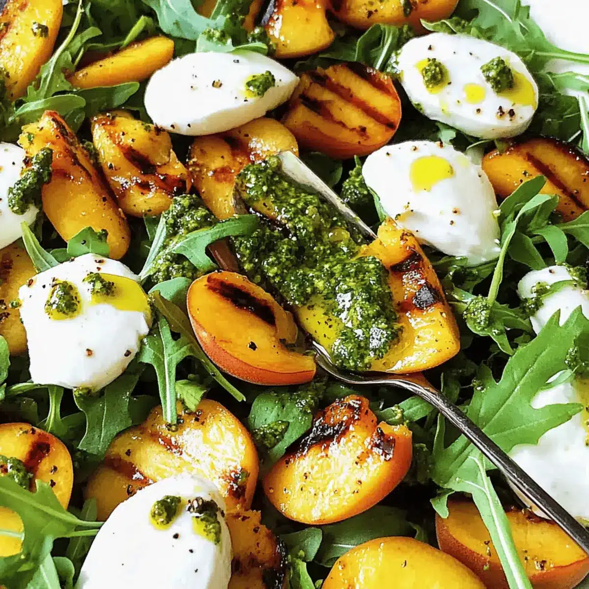Grilled Peach Salad with Mint Pesto for a Summer Vibe