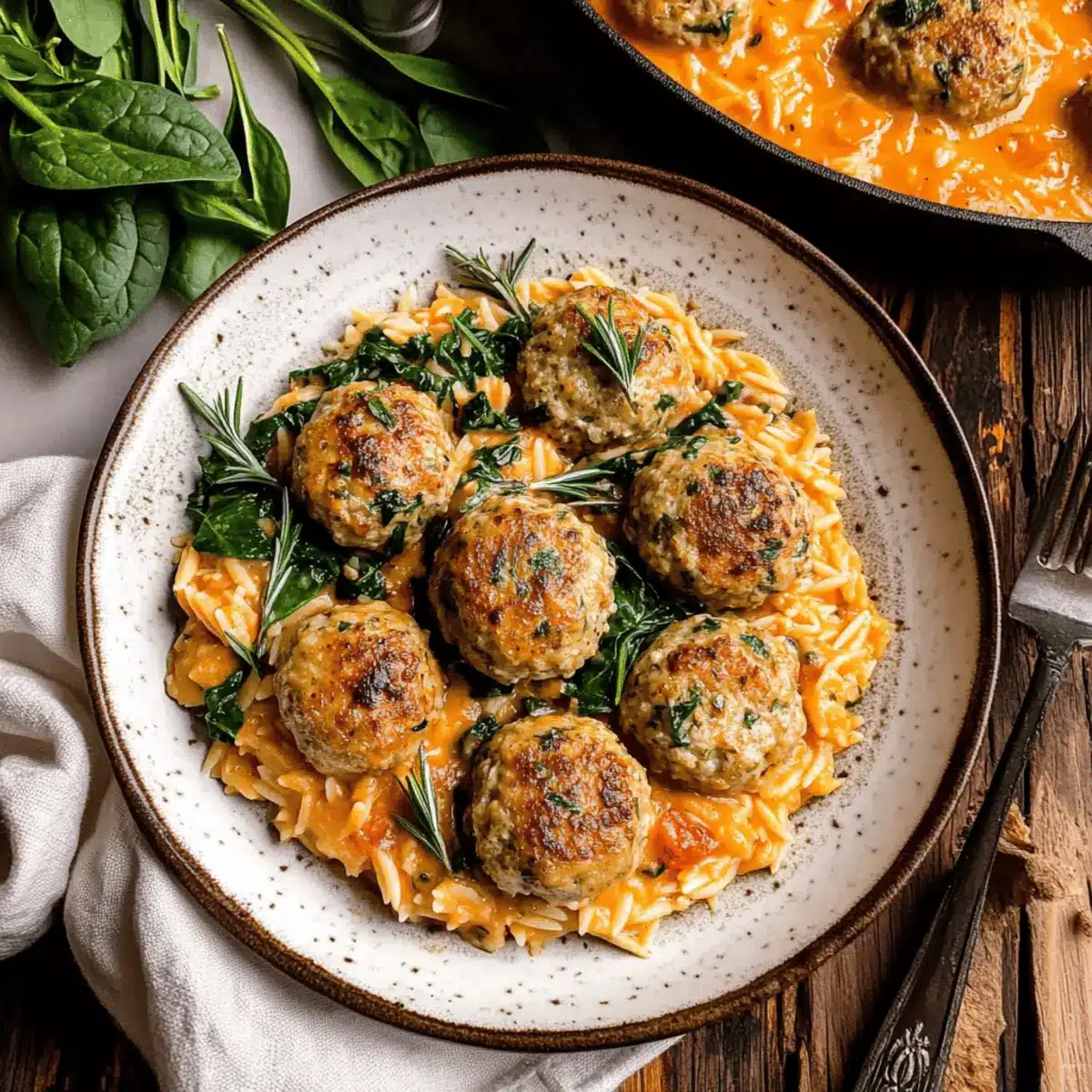 Rosemary Chicken Meatballs & Tomato Orzo for Cozy Nights