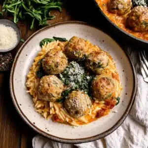 Rosemary Chicken Meatballs & Tomato Orzo