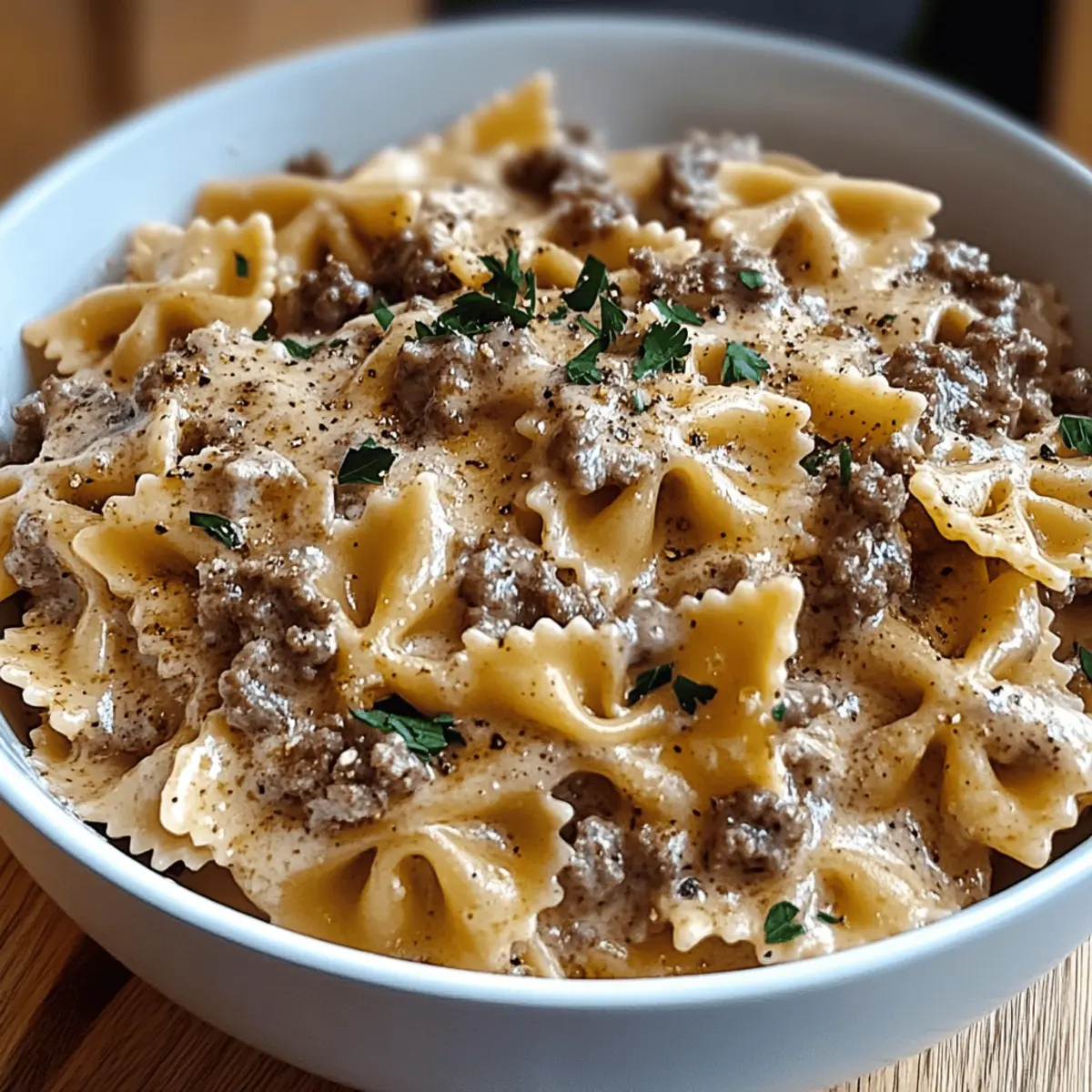 Creamy Parmesan Garlic Beef Bowtie Pasta