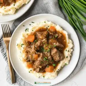 Fall Apple Cider Stew over Mashed Potatoes