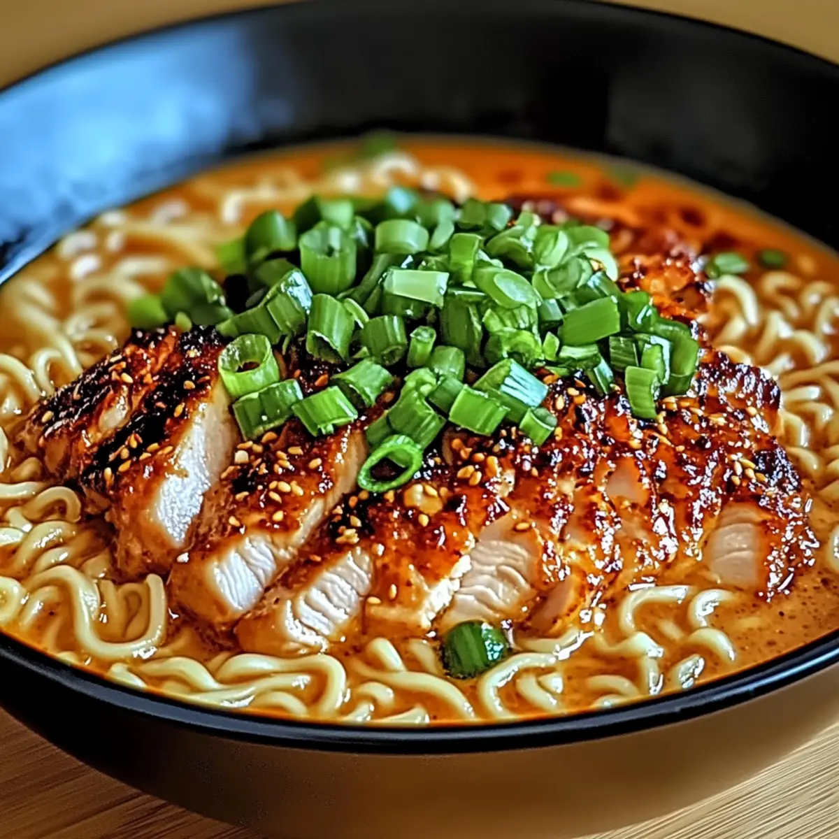 Fiery Chicken Ramen With Creamy Garlic Sauce in 35 Minutes
