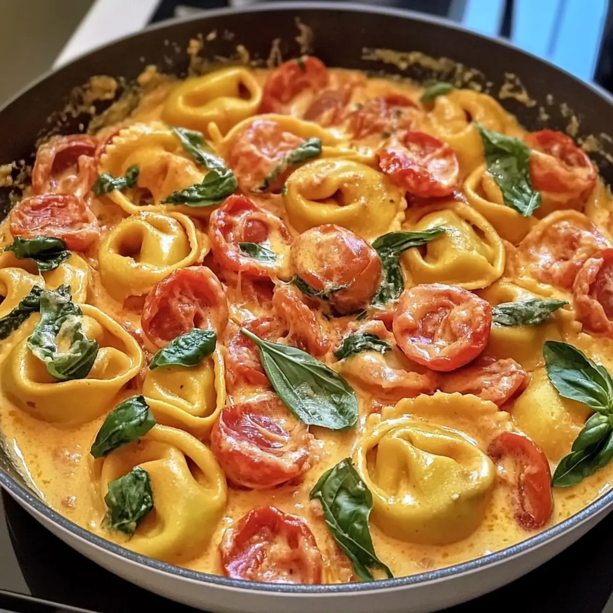 Cozy Creamy Tortellini with Tomatoes for a Warm Dinner Treat