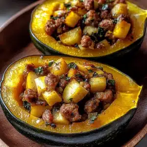 Cozy Sausage & Apple Stuffed Acorn Squash