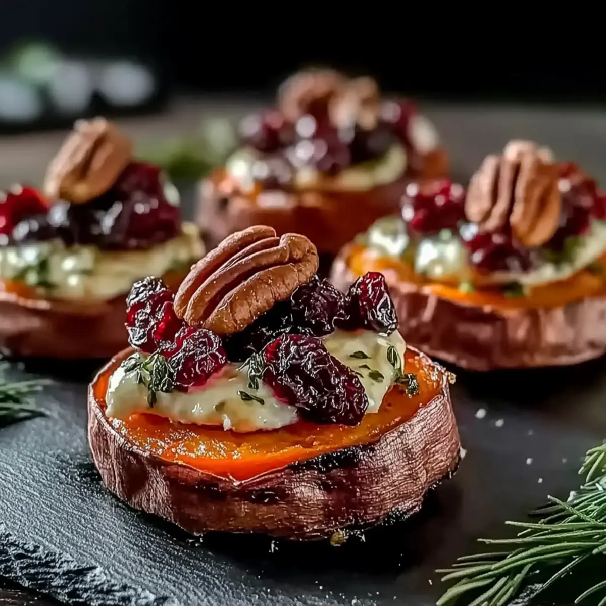Savory Sweet Potato Rounds with Brie, Cranberry, and Pecans