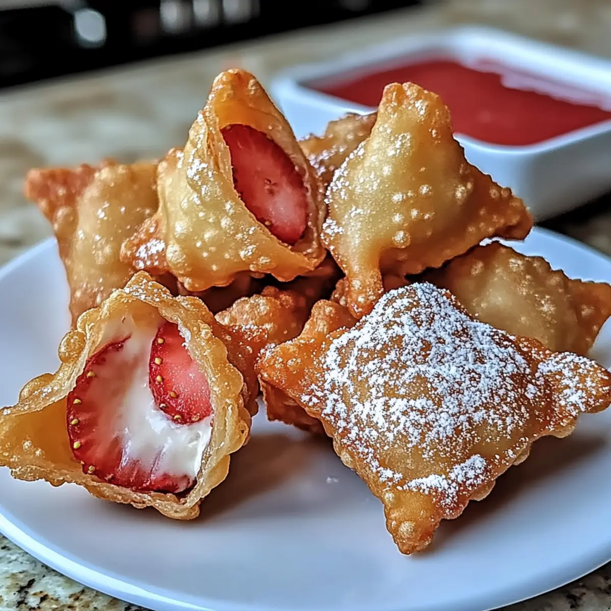 Deep-Fried Strawberry Cheesecake Wontons