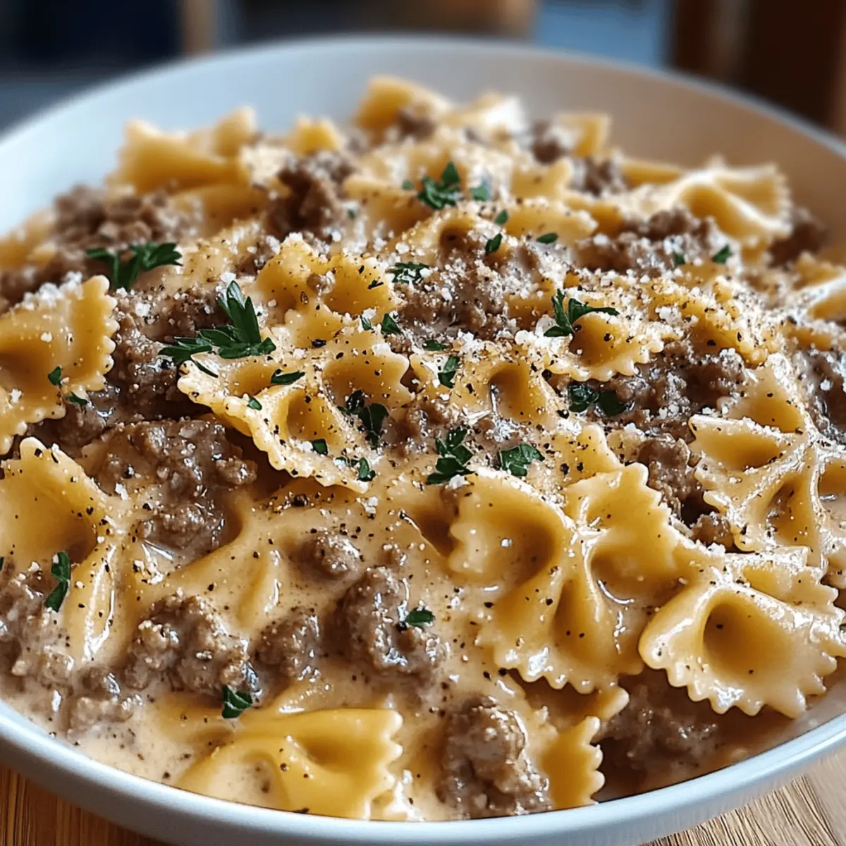 Creamy Parmesan Garlic Beef Bowtie Pasta for Cozy Nights