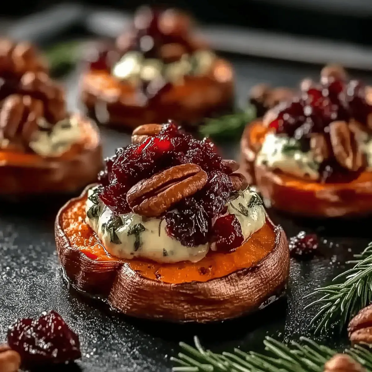 Sweet Potato Rounds with Brie, Cranberry and Pecans Bliss