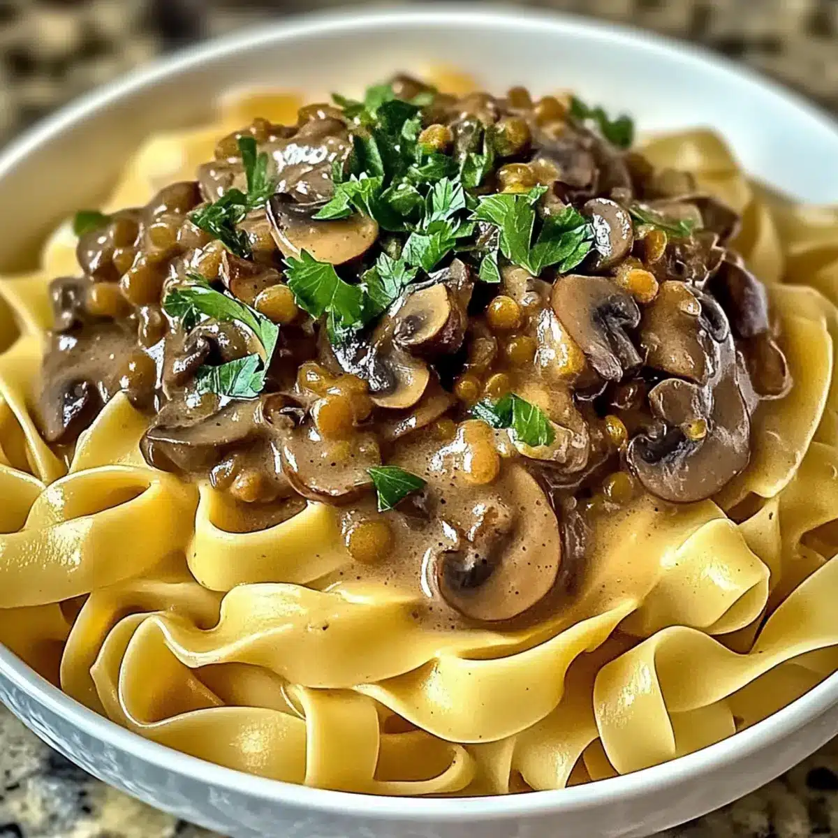 Vegan Lentil Mushroom Stroganoff