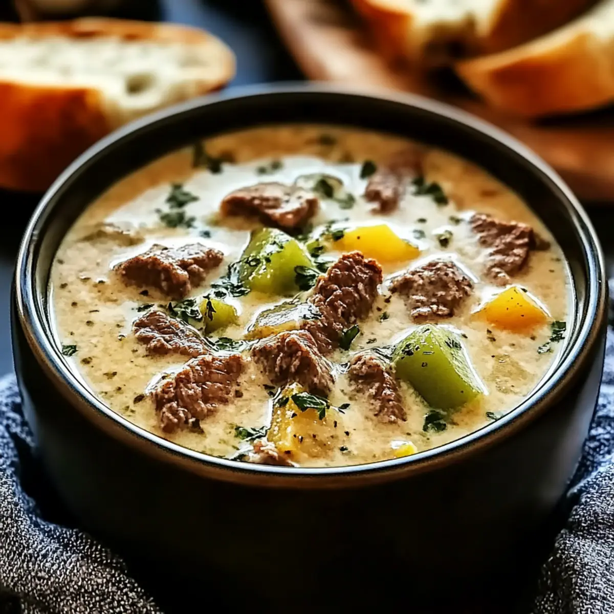 Comforting Cozy Creamy Philly Cheese-Steak Soup You’ll Love