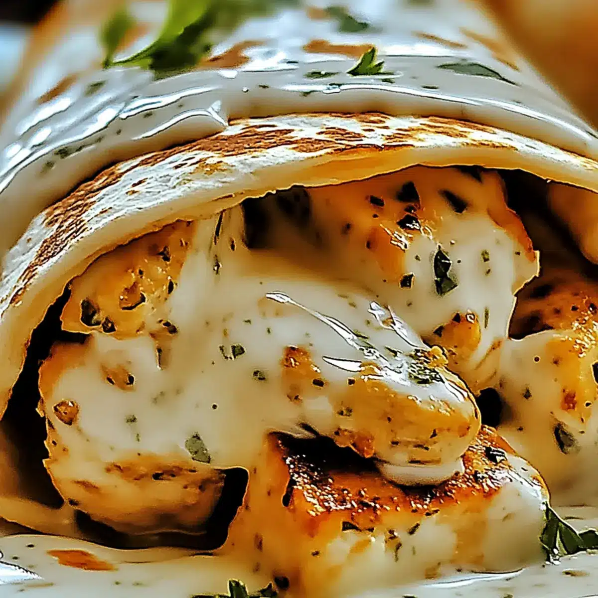 Ooey-Gooey Cheesy Garlic Chicken Wraps