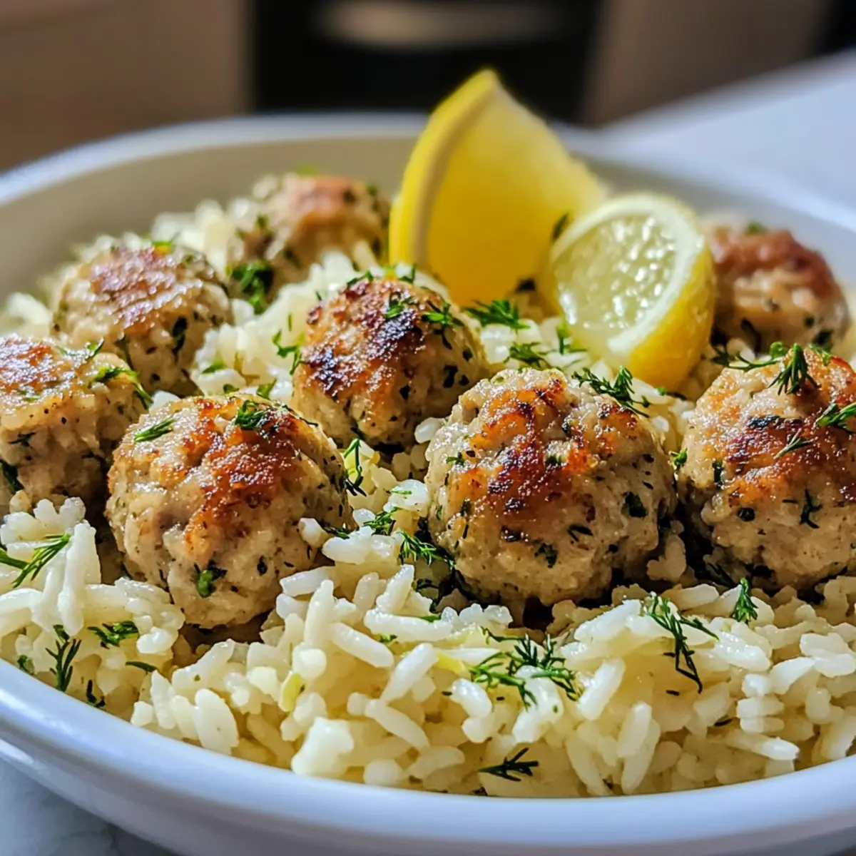 Delicious Greek Turkey Meatballs with Zesty Lemon Herb Rice