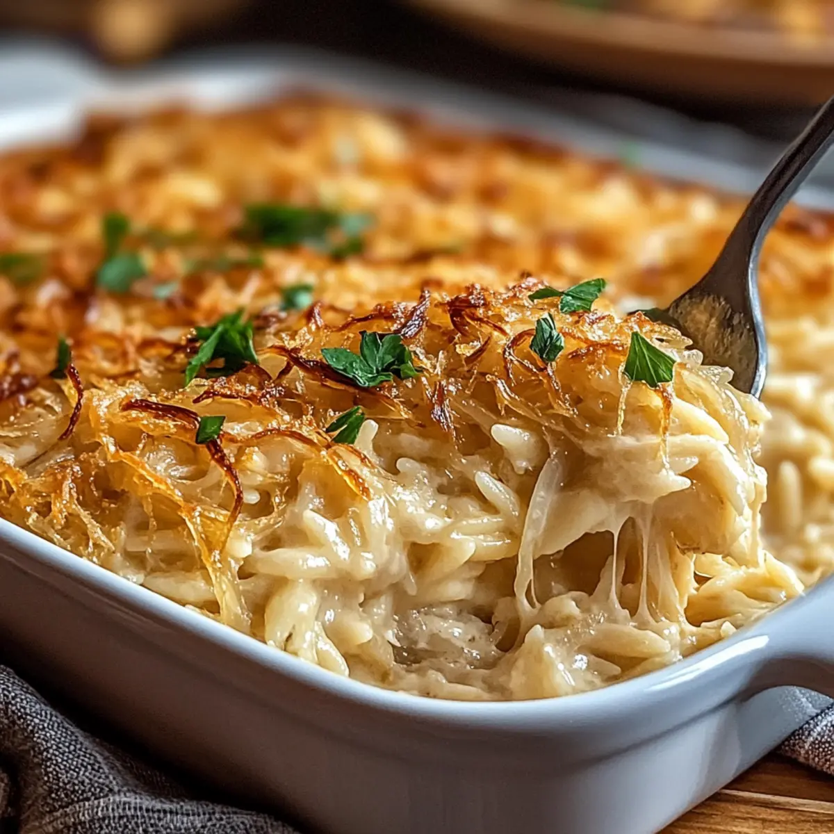 Cozy French Onion Orzo Bake for Irresistible Comfort