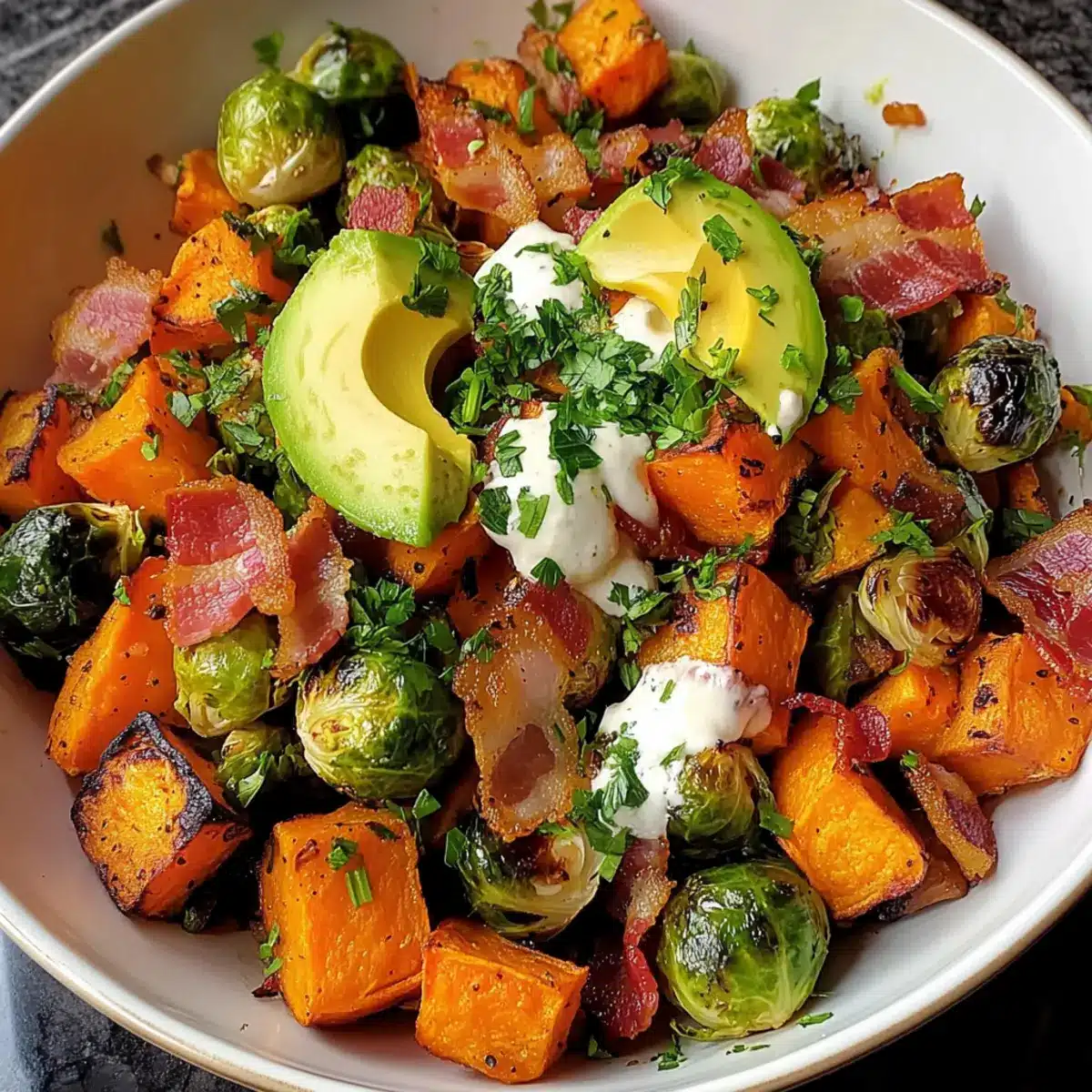 Quick Sweet Potato Brussels Hash