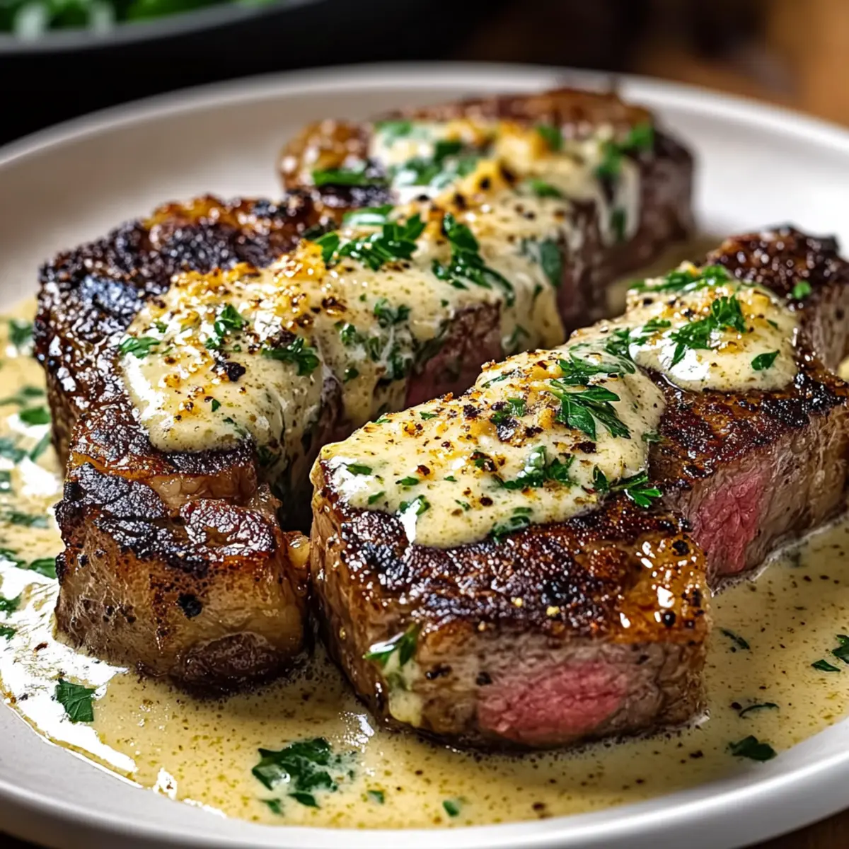 Garlic Butter Steak With Parmesan Cream Sauce