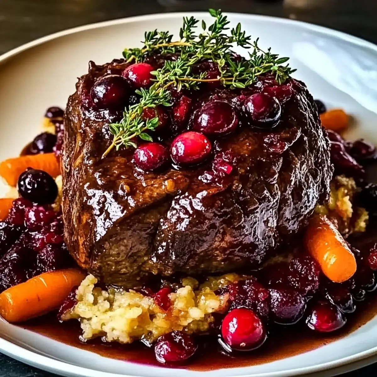 Slow-Braised Beef Roast with Cranberry Balsamic Glaze