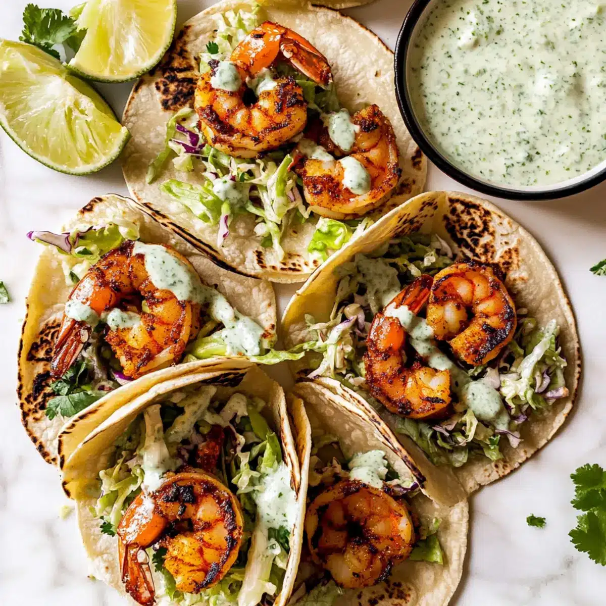 Flavor-packed Shrimp Tacos with Creamy Cilantro Sauce