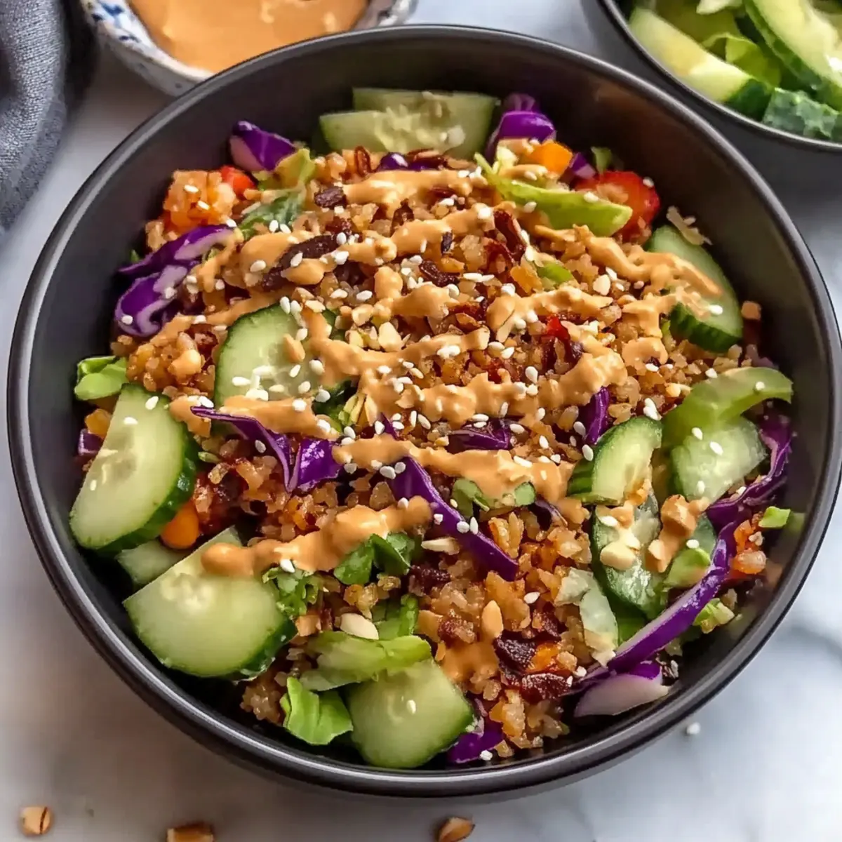 Crispy Rice Salad with Peanut Sesame Dressing