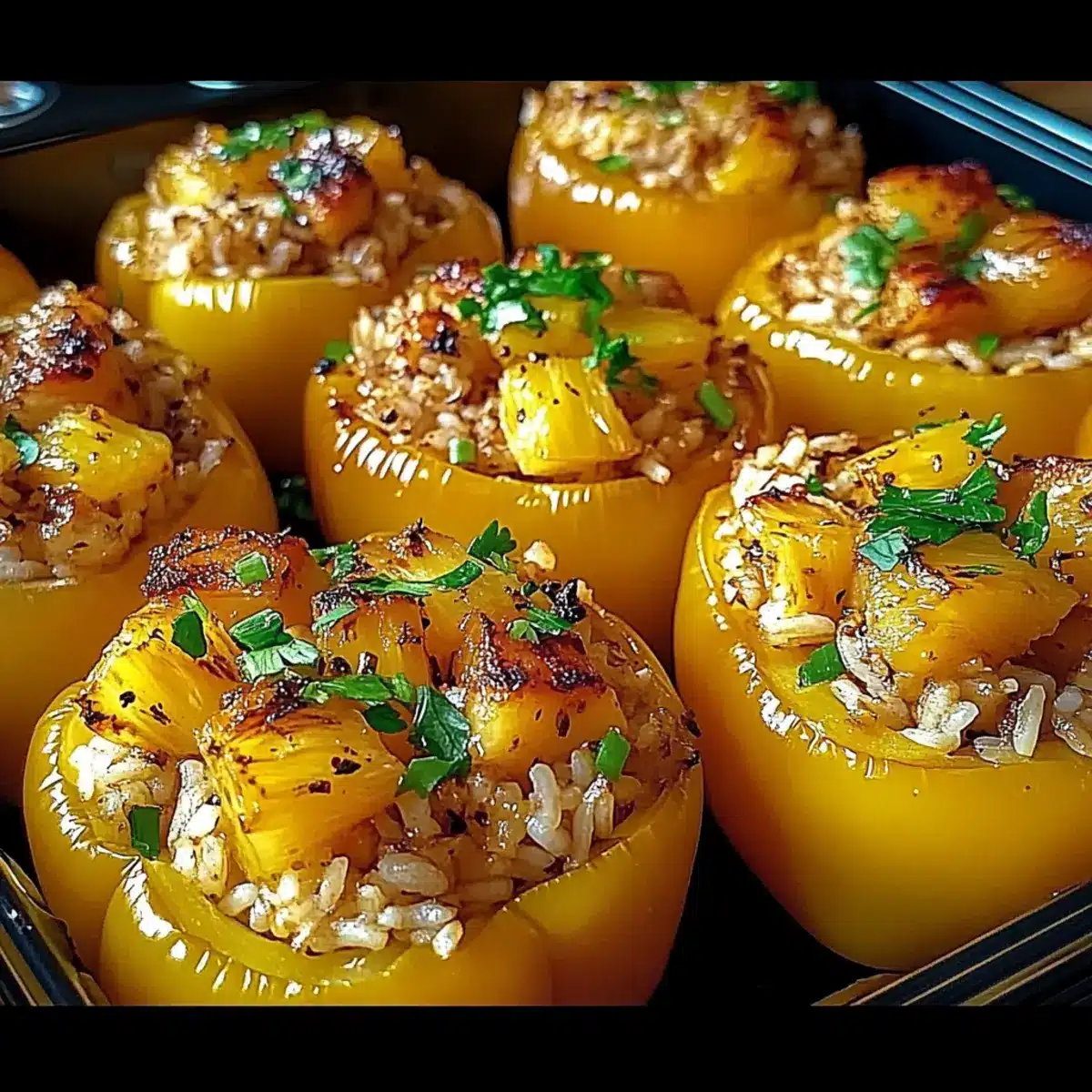 Teriyaki Pineapple Chicken and Rice Stuffed Peppers