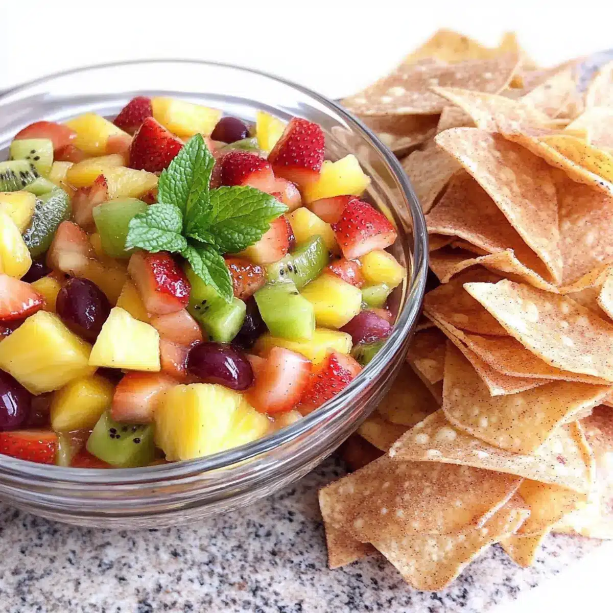 Fruit Salsa With Cinnamon Sugar Tortilla Chips