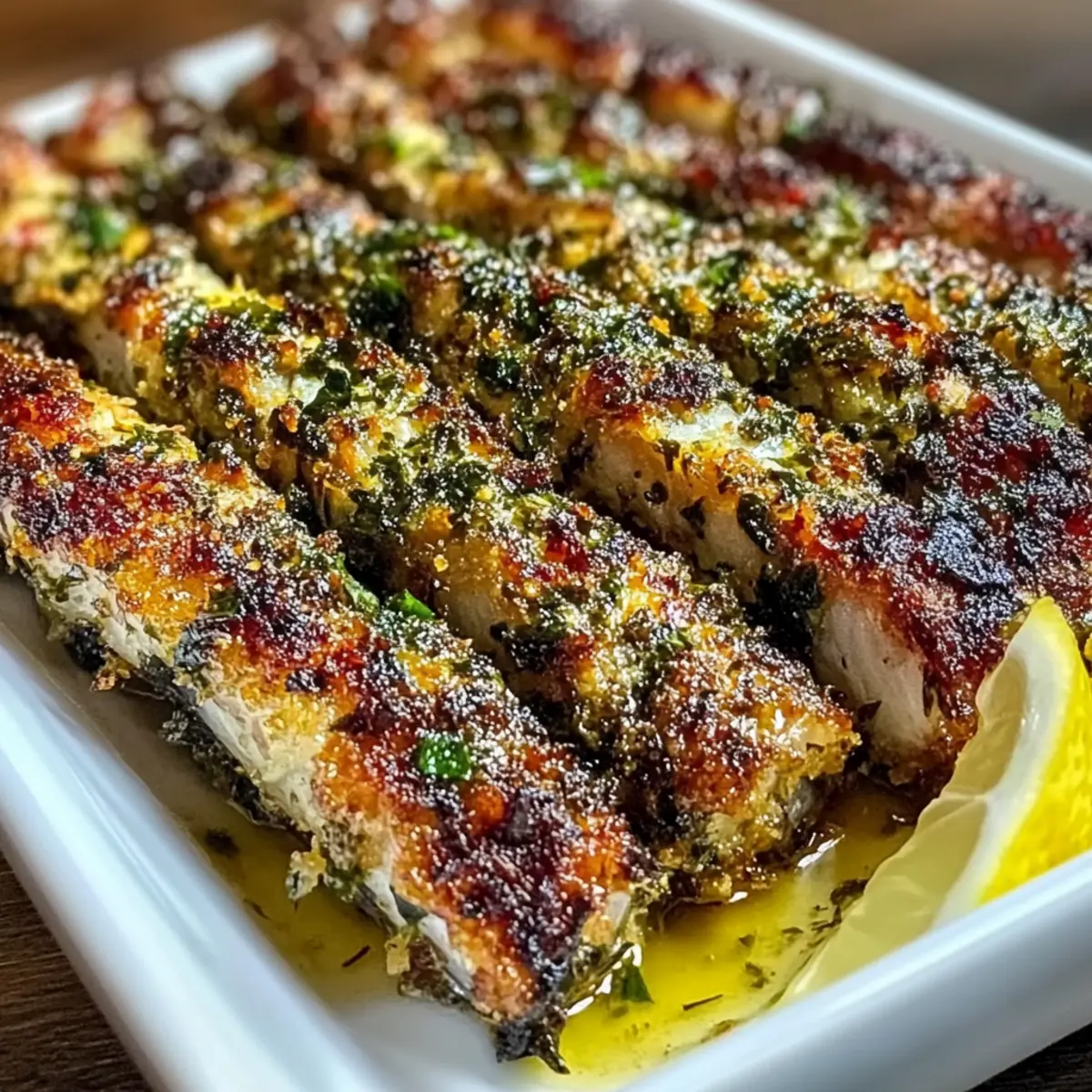 Garlic Herb Crusted Roasted Sardines