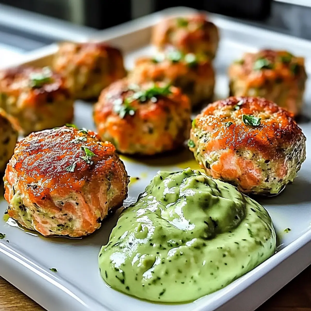 Baked Salmon Meatballs with Creamy Avocado Sauce