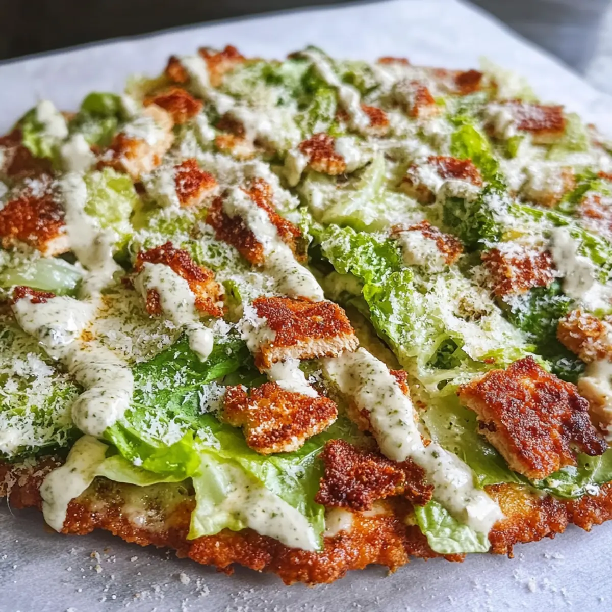 Chicken Crust Caesar Salad Pizza