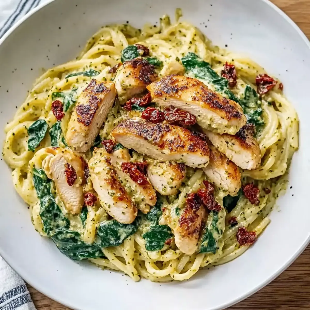 Creamy Chicken Pesto Pasta with Spinach