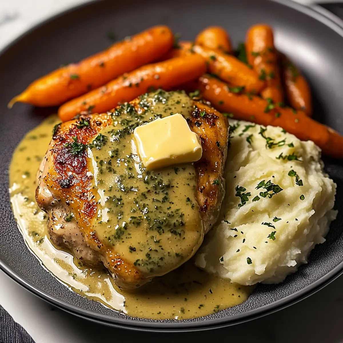 Creamy Herb Chicken with Mashed Potatoes & Glazed Carrots