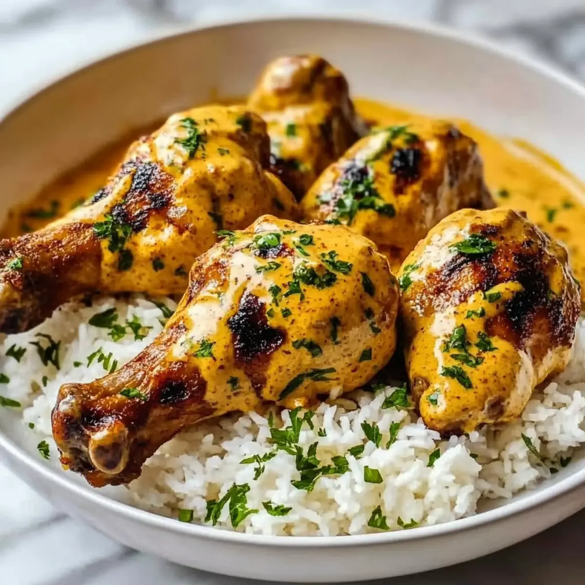 Creamy Paprika Chicken Drumsticks with Steamed Rice