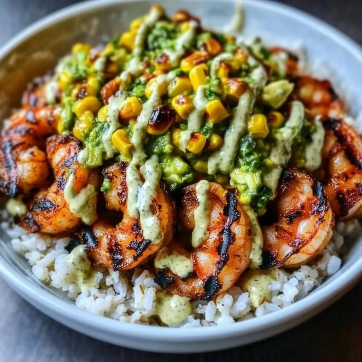 Grilled Shrimp Bowl with Avocado Corn Salsa