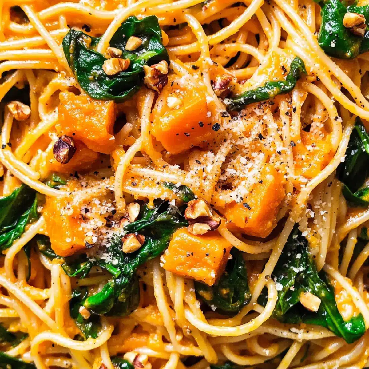 Pumpkin, spinach and walnut spaghetti